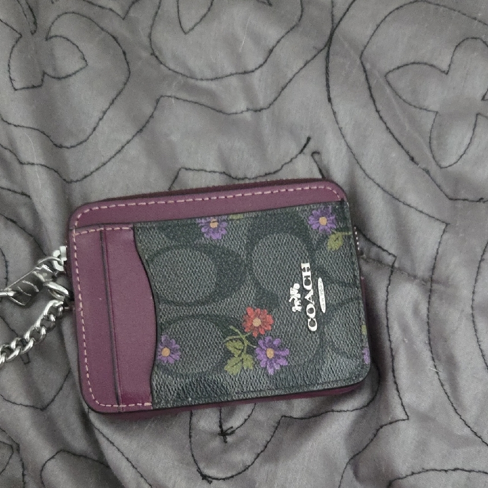 Coach Purple and Green Floral Card Holder Hard To Find